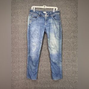 Hudson Jeans Womens 31 Blue Light Wash Low Rise Straight Stretch Denim Flap